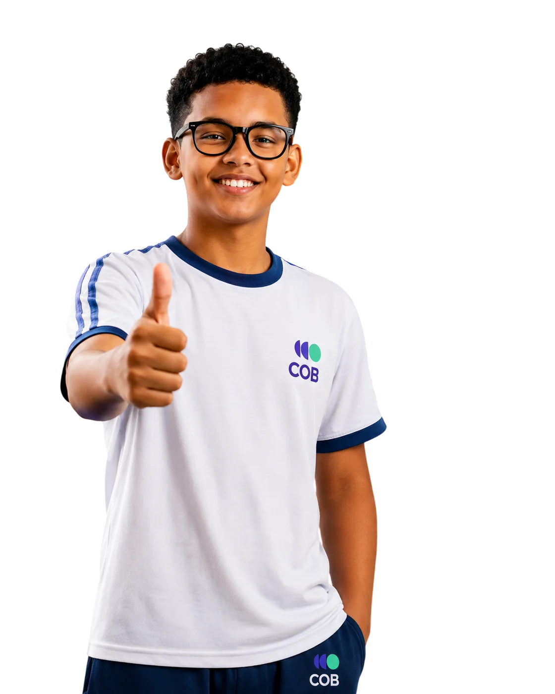 Aluno do Colégio COB fazendo sinal de positivo