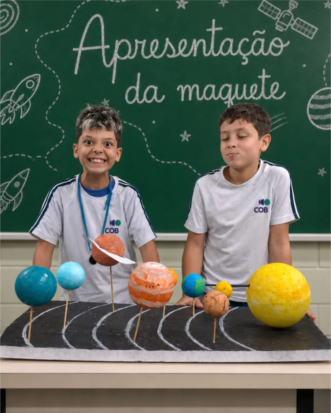 Alunos apresentando maquete na unidade São Bernardo do Colégio COB